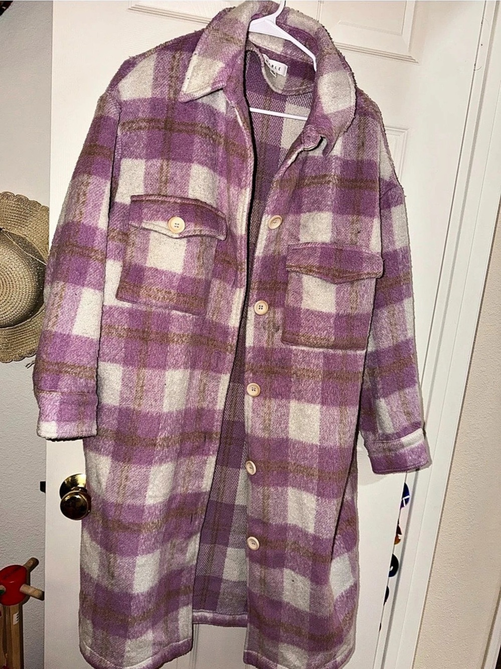 Mable Plaid Shacket in Purple & White Size Medium